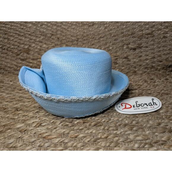 NEW! Deborah New York Light Blue Straw Derby Hat Fashion Church One Size main image 13
